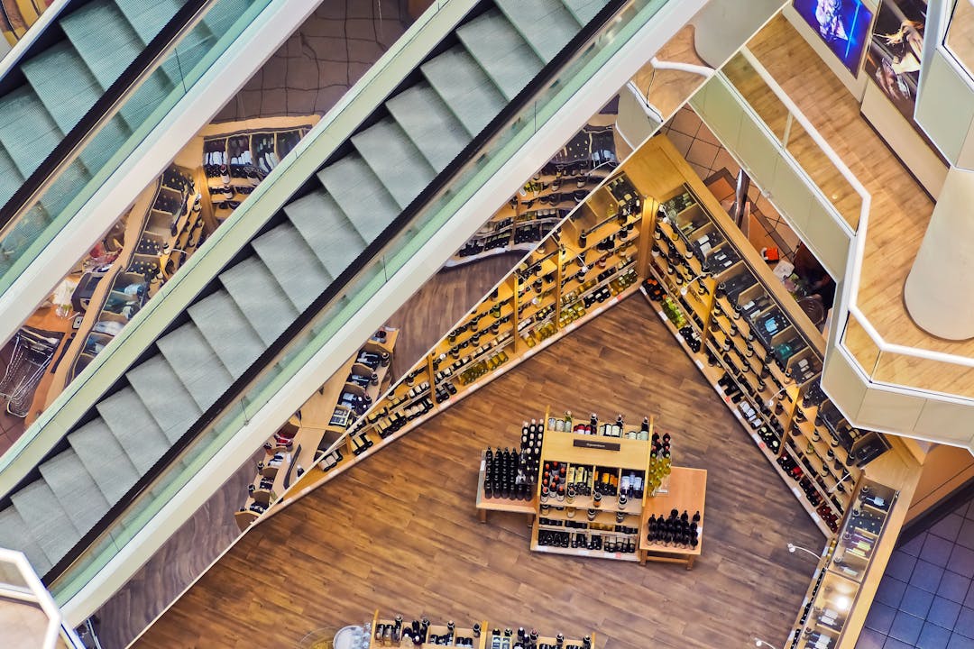 Shopping mall escalators